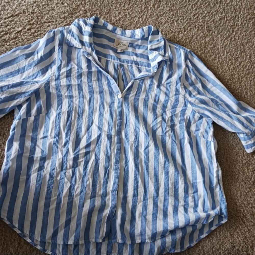 J Crew Blue and White Stripe Button Down XL